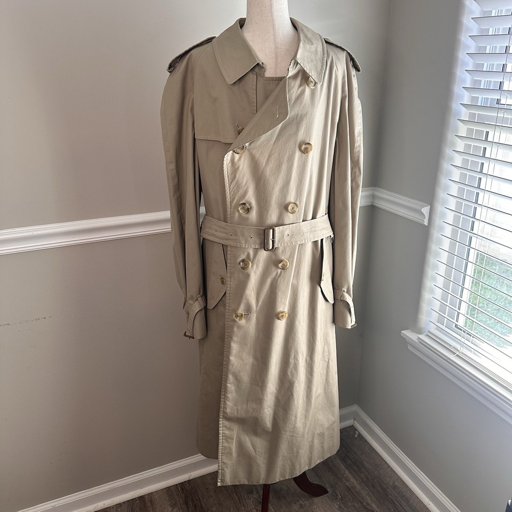 VTG 90s Burberry Trench Coat Mens 56L US 46L XL/2XL Khaki Classic Preppy Office
